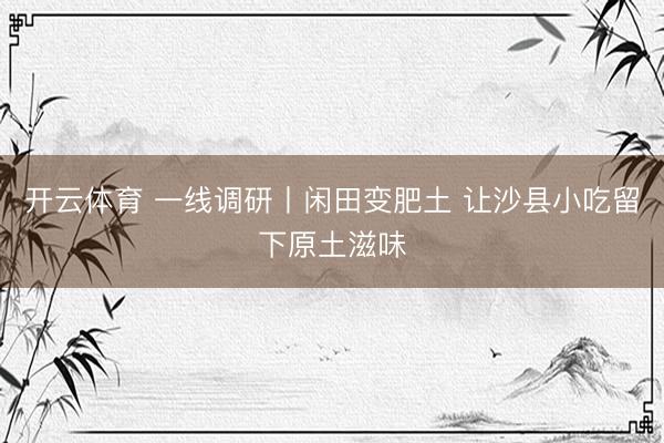 开云体育 一线调研丨闲田变肥土 让沙县小吃留下原土滋味